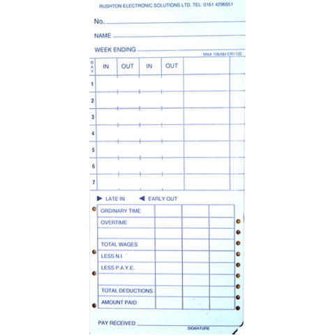 MAX 1100/2100W Time Clock Cards (Boxes of 200 & 1000) - Rushton ...